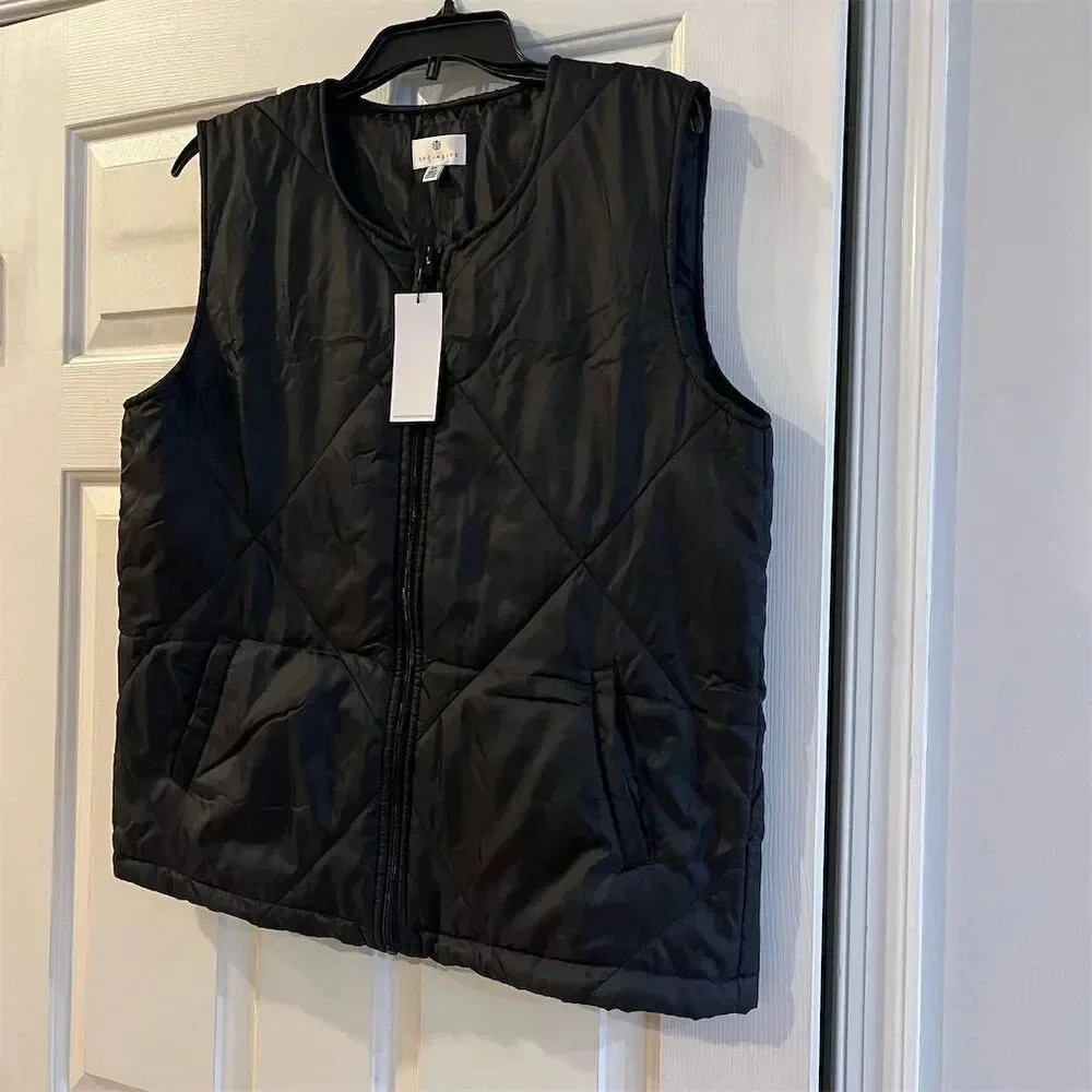 Socialite Women's Black Quilted Puffer Vest S Lightweight Zip Pockets - Picture 2 of 6